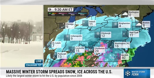 Heavy snowfall and plummeting temperatures are causing significant travel disruptions as Winter Storm Fern moves through the Ohio Valley. Watch here for a live update from Meteorologist Jen Carfagno in Cincinnati: | The Weather Channel