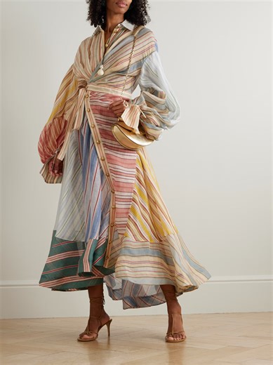 Striped Linen Wrap Maxi Dress
