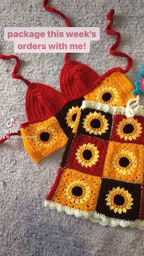 package my crochet orders with me! #crochet #smallbusiness #crochettiktok #crochetdesigner #packagingorders #sunflowers #toadstoolmushroom
