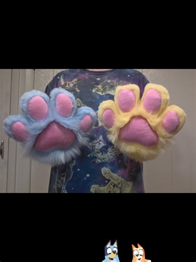 BLUEY INSPIRED FURSUIT PAWS?? Yes!❤️ they're absolutely so adorable and soft and i love them‼️‼️ made by me!🥰🤩🐾 #bluey #furry #fursuit #sewing #furry