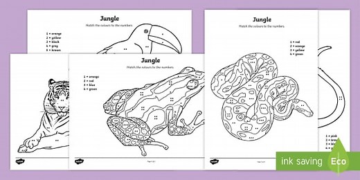 Jungle Colour by Number Counting Worksheet
