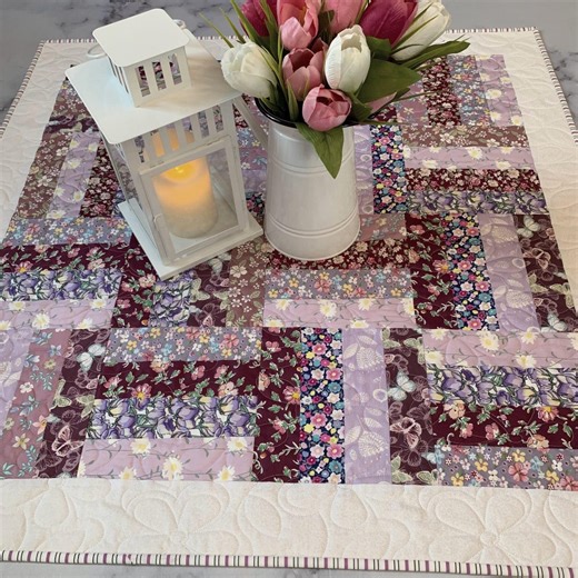 Handmade Rail Fence Decorative Quilt: Flowers, Butterflies, 36" X 36" - Etsy