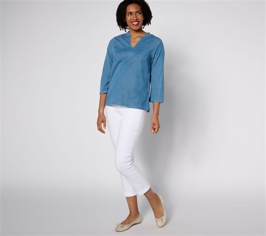 Denim & Co. Stretch Chambray Blouse - QVC.com