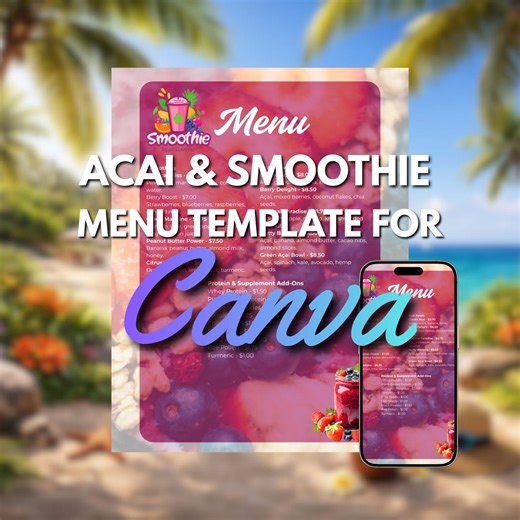 Tropical Restaurant Menu Template | 3D Beach Design, Editable Canva (digital Download) - Etsy