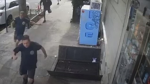 Firefighters chase and tackle passing cyclist who randomly punched old man