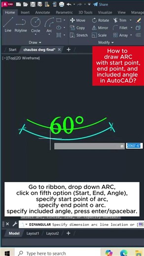 How to draw ARC with start point, end point, and included angle in AutoCAD? #autocadtips #arc