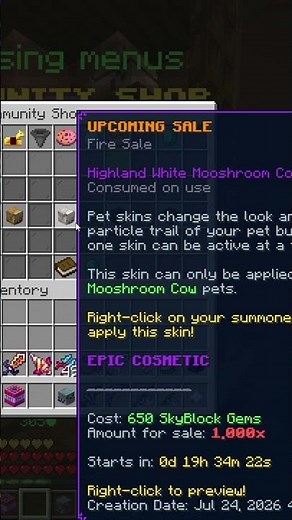 NEW Highland Mooshroom Cow Skin!! #hypixel #minecraft #skyblock #ad