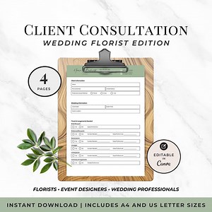 Wedding Florist Consultation Form Template Floral Design Planning Guide Editable Client Order Questionnaire Custom Bridal Bouquet Planner - Etsy