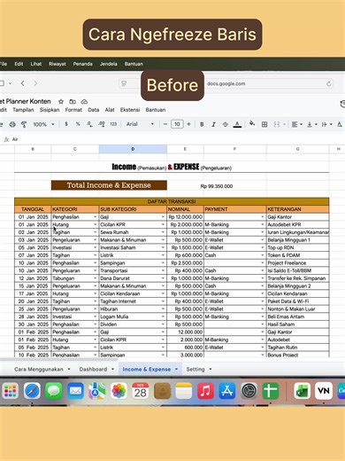 Cara Ngefreeze Baris di Google Sheet#Googlesheet #Template #budgetplanner #tutorial