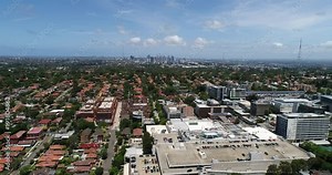 From distant Sydney city CBD towers to local Chatswood business district surrounded by local services and residential houses.