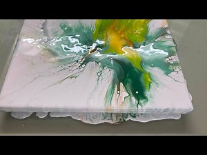 Acrylic pouring with modeling paste and gold leaf, Gorgeous abstract painting featuring pearl cells.