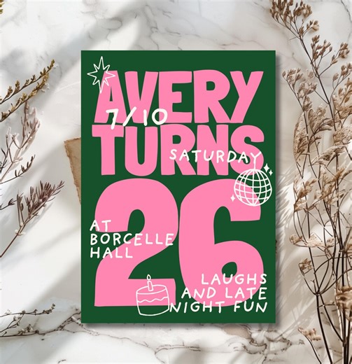 Editable Any Age Birthday Invitation | Modern Retro Party Invite | Adult Night Party | Editable Canva Birthday Invitation - Etsy