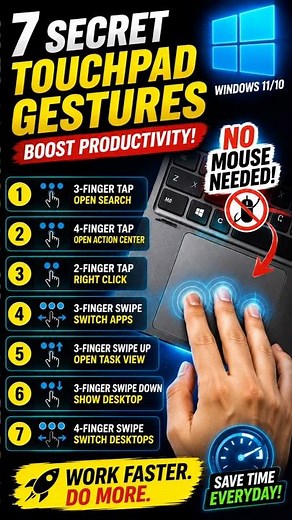 7 Hidden Touchpad Gestures Every Windows User Should Know! 🤯 #pctips