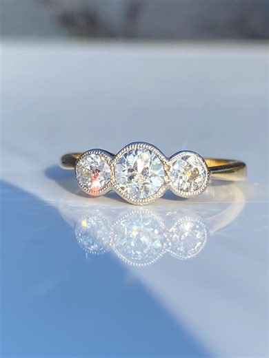 Antique ~ Diamond Trilogy Ring ~ 18ct Gold ~ Size L / 5.5 - Etsy UK