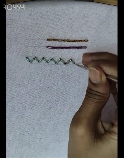 Day68 - “Easy Tube Bead Zigzag Stitch in 30 seconds ✨”#aari #beads #zigzag #basic#beginnersstitch
