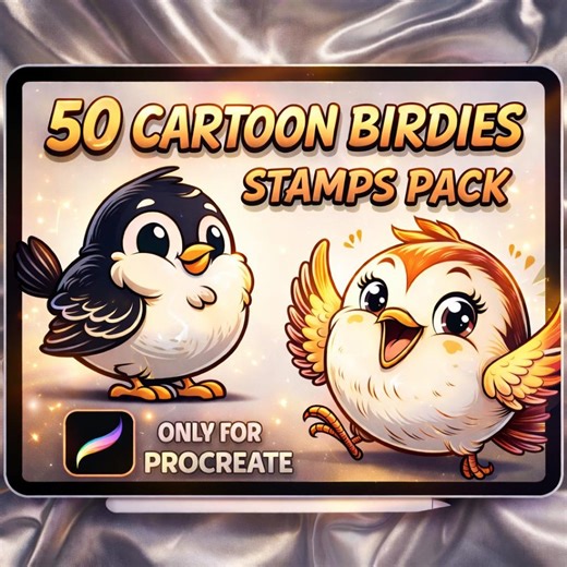 Cartoon Bird Tattoo Designs – 50 Birdies Stamps Pack | Procreate Brush | Cute Cartoon Birds | Instant Download - Etsy
