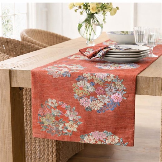 Luxury Silk Table Runner, Japanese Kimono Obi – Dusty Pink Floral Pattern Vintage-25