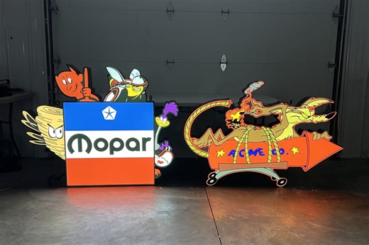No Reserve: Illuminated Mopar Characters and Wile E. Coyote Signs