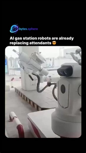 Bytes Sphere | Artificial Intelligence | Science on Instagram: "The future of everyday infrastructure is arriving faster than most people expect. This gas station in China is experimenting with AI-powered robotic attendants that can fill fuel tanks, process payments, and operate continuously without fatigue. Cameras, sensors, and automated control systems coordinate each step, reducing human error while enabling 24/7 operation. While it looks futuristic, this is part of a broader shift toward in
