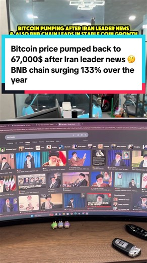 BNB chain surging 133% over the year 🤔 leading the pack in stablecoin | Bitcoin price pumped back to 67,000$ after Iran leader news! #foryou #cambodia #foryoupage #fyp #khmer