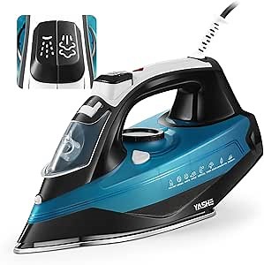 1800W Steam Iron for Clothes with Rapid Heating Nonstick Soleplate, Precise Thermostat Dial, Self-Cleaning, 3-Way Auto-Off, Anti-Drip, Anti-Calc Function, 13.52oz Water Tank Ironing Clothes for Home