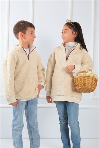 Cozy Kids Wellsoft Sweatshirt | Half Zip Sherpa Pullover | Unisex | Cream, Pink & Blue - Etsy UK