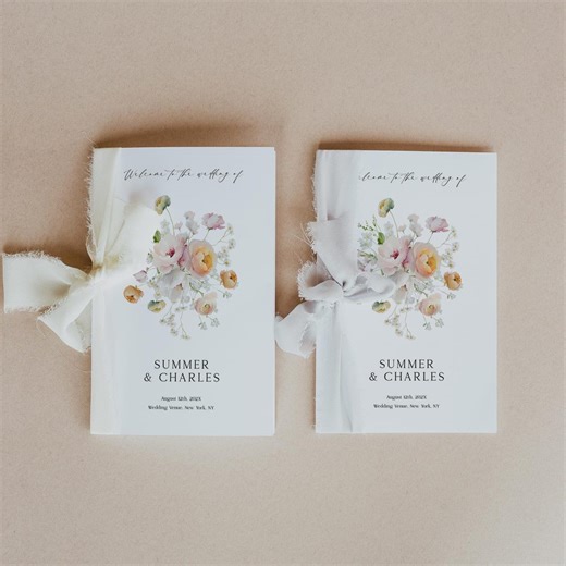 Printable Wedding Program Template, Modern Order of Service With Colorful Spring Flowers, Elegant Wedding Ceremony Booklet, Instant Download - Etsy