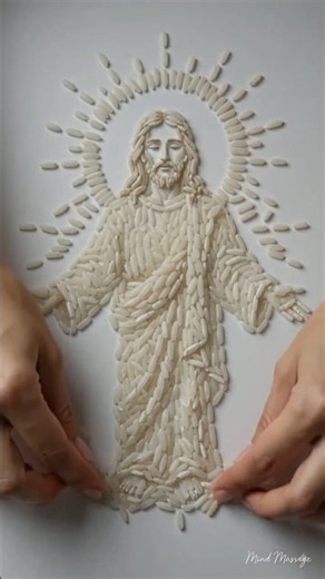 Jesus with Open Arms Made from Rice 🍚❤️✝️ #trustgod #art #shorts