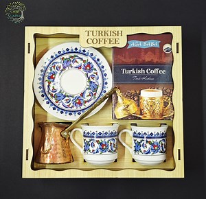 Handmade Turkish Coffee Set | Copper Cezve - Pot Ceramic Cups & Saucers and Coffee - Etsy