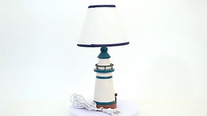 Kids Table Lamp, 14" Navy Blue Lighthouse Style Bedside Lamp with LED Bulb, Cute Nautical Desk Lamp for Kids Bedroom or Nursery Decor