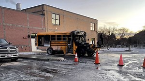 Bus goes up in flames outside elementary school in Wakefield