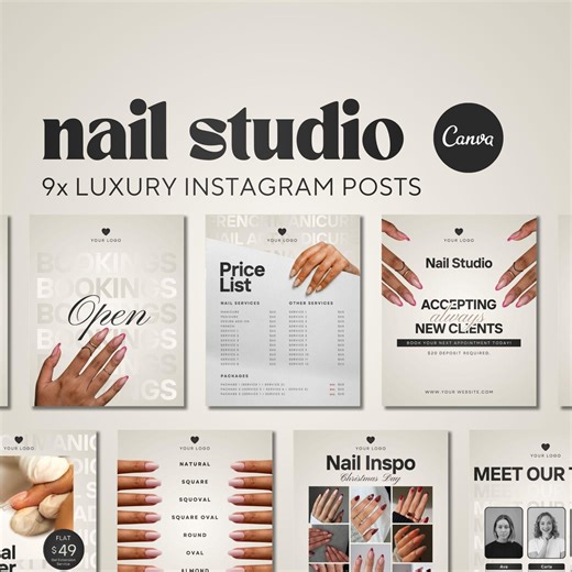Beige Nail Salon Instagram Post Templates: 9x Nail Tech Social Media Essentials (canva Editable) - Etsy