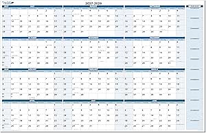 Fiscal/Academic Split Year July 2027 to June 2028 Horizontal 12 Month Wall Calendar 24" x 36" - Dry & Wet Erasable with Next Year Planner Area. Complete with Fine tip Dry-erase Marker and Eraser