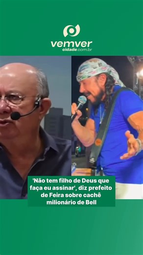 VemVer Cidade on Instagram: "O prefeito de Feira de Santana, Zé Ronaldo (União), afirmou nesta quarta-feira (17) que tentou negociar a participação do cantor Bell Marques na Micareta de Feira de 2026, mas voltou atrás quando soube do valor cobrado pelo artista. De acordo com o prefeito da segunda maior cidade da Bahia, o valor passou de R$ 750 mil, pago na edição deste ano, para R$ 1,2 milhão. O aumento de 60% foi criticado por Zé Ronaldo, em pronunciamento. “Eu fiz uma proposta para abrir quart