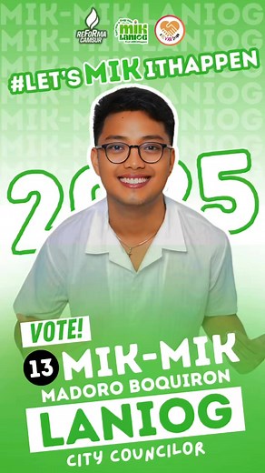 LET’S MIK IT HAPPEN ngayong 2025! Ako po si Konsehal Mik-Mik Laniog, patuloy na lumalaban at patuloy na nangangarap. Iriga, tugutan po ninyo a usad na Mik-Mik Laniog na makaibanan ag pagserbihan kamo. #letsMIKithappen | Mik-Mik Madoro Boquiron Laniog