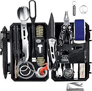 ANTARCTICA Emergency Survival Gear Kits 60 in 1, Outdoor Survival Tool with Emergency Bracelet Whistle Flashlight Pliers Pen Wire Saw for Camping, Hiking, Climbing,Car
