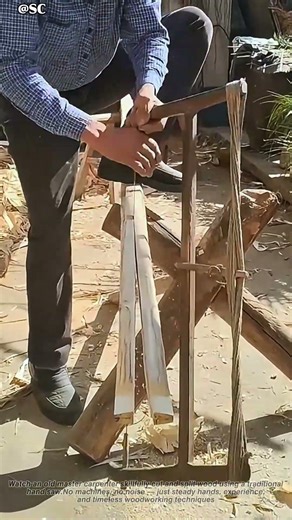 Old Master Carpenter Splits Wood Using a Traditional Hand Saw 🔥