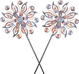 VEWOGARDEN 2PCS Metal Wind Spinners, Waterproof Wind Sculptures & Spinners Small Garden Art Outdoor Wind Spinner Kinetic Wind Spinner for Yard and Lawn