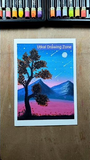 🌌 Easy Moonlit Tree Landscape with Oil Pastels | Beginner Tutorial #shorts #oilpastel
