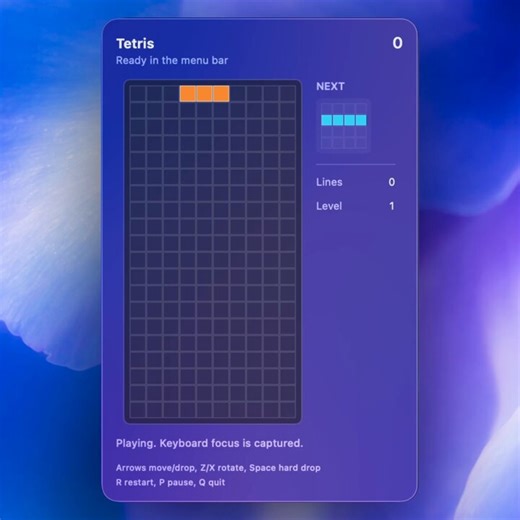 3 ideas you can build with the macOS apps plugin in Codex:👾 Menu bar gameUse build-macos-apps to build a menu bar Tetris. Clicking the menu bar icon should start a game instantly.Make it fully keyboard-playable, add shortcuts to restart & keep the full playfield visible.