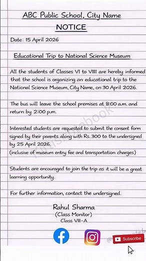 How to Write Notice for School Trip | Notice Writing Format | Notice Writing for Exams