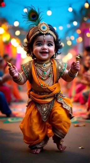 Little Krishna Dancing – Cutest Baby Krishna in Divine Celebration ✨🦚