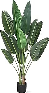 GarveeHome 72 ins Artificial Tree Bird of Paradise Artificial Plant with 13 Trunks Fake Tree - 6 ft Faux Plants Fake Banana Tree Plant with Pot Artificial Trees for Home Decor Indoor Outdoor