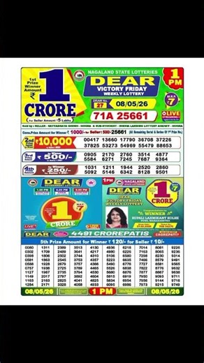 Dear Lottery Result Today 1pm 08.05.2026 #dearlottery #short #lotteryresult