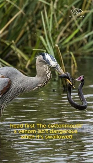Heron's Lightning Strike Stops the Cottonmouth Dead #wildlife #predator #snake