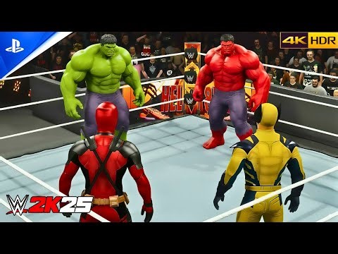 Hulk & Red Hulk Vs Deadpool & Wolverine | Tag Team Match - WWE 2K25