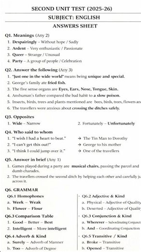 Class 5 English Paper LEAKED? 2nd unit Test 😱 Full Answers Side by Side | Save This!