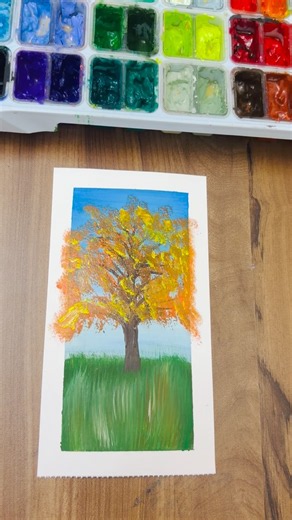 🍂 Autumn Tree Painting 🌳 | Easy Watercolor Art #art #shorts #shortsfeed #youtubeshorts