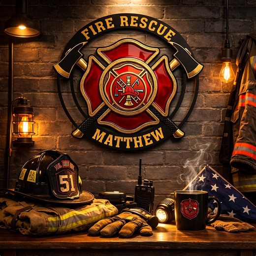 Personalized Firefighter Maltese Cross Metal Art, Custom Fire Rescue Name Sign - Etsy