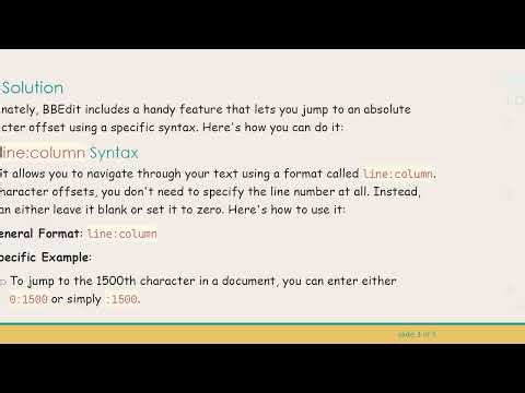 How to Navigate to a Specific Character Offset in BBEdit on MacOS